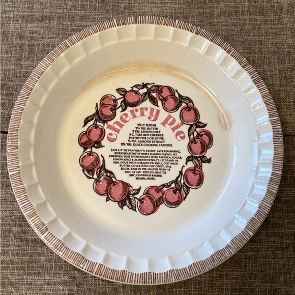 Royal China Other - VTG Cherry Pie Recipe Ceramic Fluted Pie Plate USA Royal China Jeanette 11"